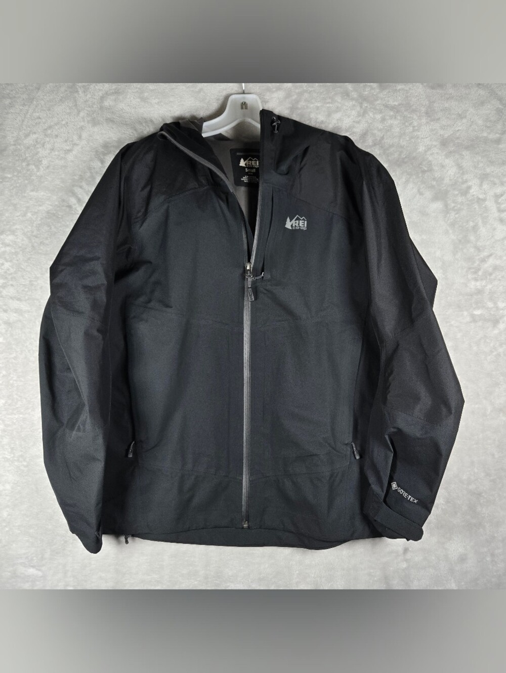 REI Co-op Gore-Tex Full Zip Hooded Jacket Mens Size Small Windbreaker Black